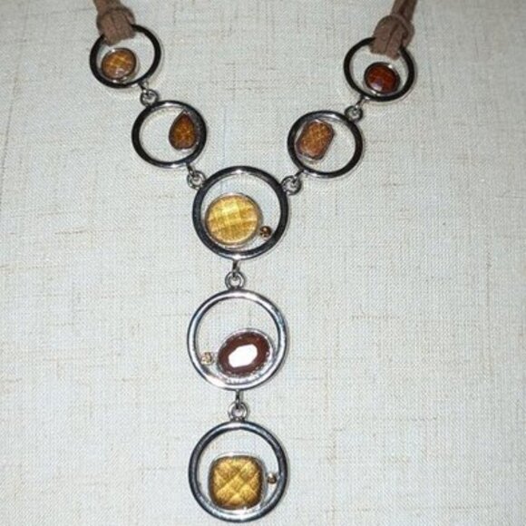 NEW Lia Sophia ALEX Necklace Faux Leather Cord Circle Pendant Adjustable 16-19" - Picture 2 of 3